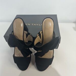 Ann Taylor Black Mules with Bow Detail